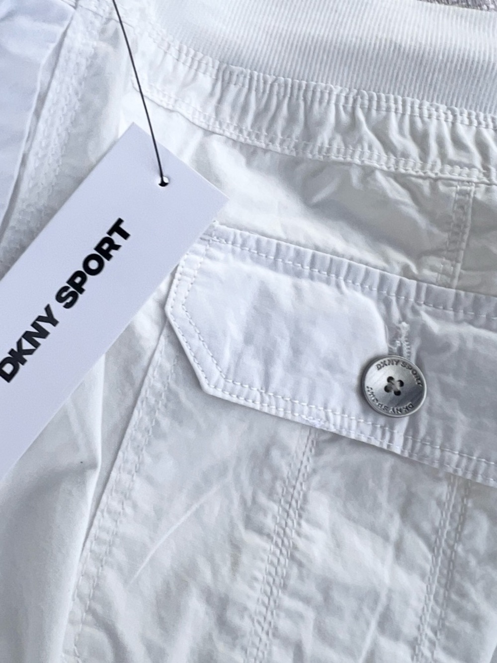 NWT $80 DKNY Sport Cotton Cargo Jogger Pants – White - Ribbed Waist - Picture 8 of 9